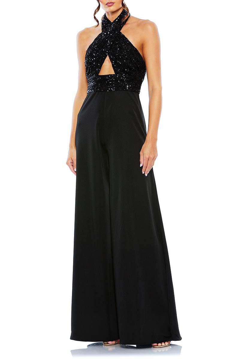 halter sequin jumpsuit
