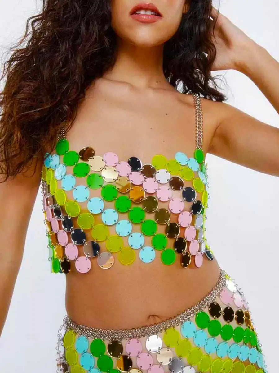 Sequin Skirt with Suspender Top