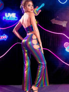 Reflective Two Piece Pants Set With Hollow Tank Top