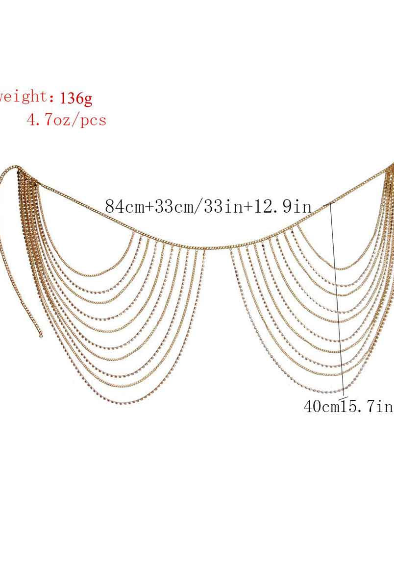 Stylish Bikini Layered Body Chain Rhinestone Mini Skirt