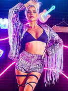 Fringe Sequin Jacket & shorts (Purple)