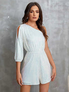 Mid-length Sleeve White One Shoulder Sparkly Jumpsuit