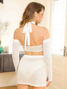 White Rhinestone Suit - Halter Neck Top + Hip Skirt
