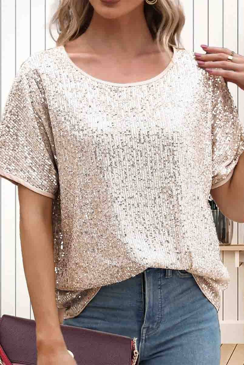 Spring Gold Glitter Top: Loose Fit