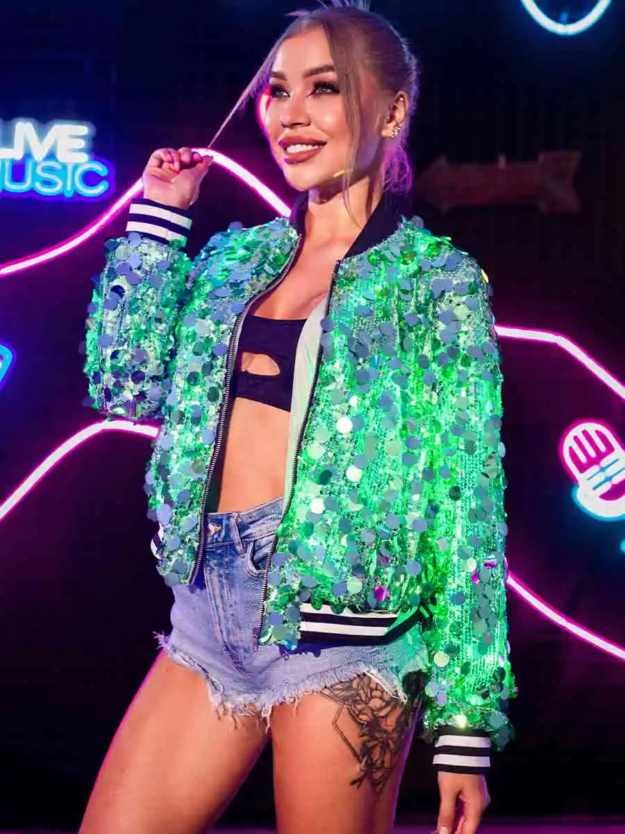 LED Women's Green Sequin Jacket