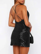 Black Sequin Halter Dress - Sleeveless Sparkly Mini Dresses