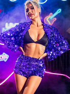 Blue Sequin Skirt & Jacket Set