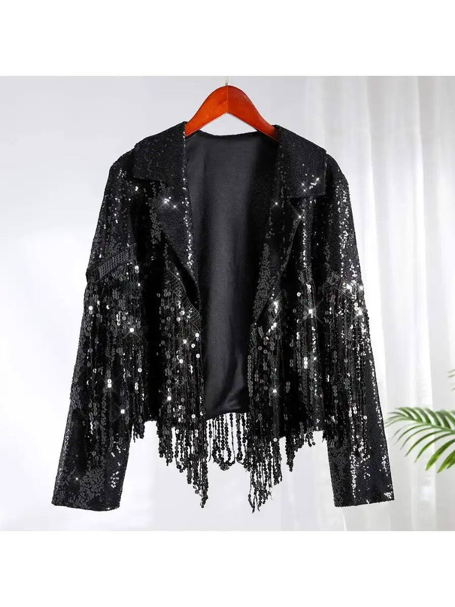 black sparkle tassel jacket