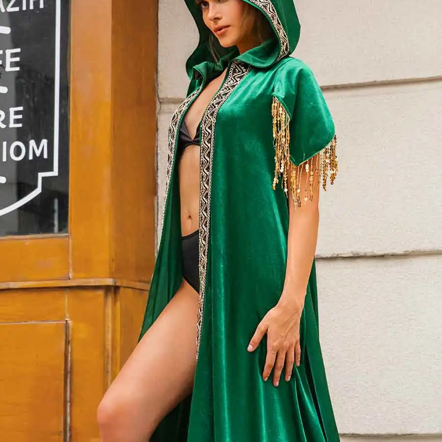 Green Sequin Hooded Cape