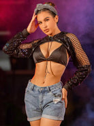 Black Mesh Sequin Top