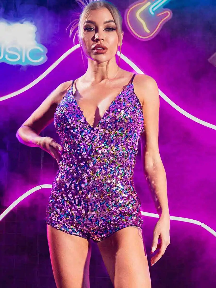Deep V Sequin Bodysuit