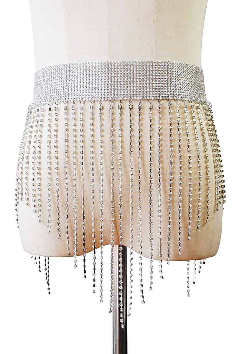 Sparkling Metallic Body Chain Rhinestone Fringe Skirt