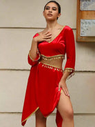 red sequin two piece set