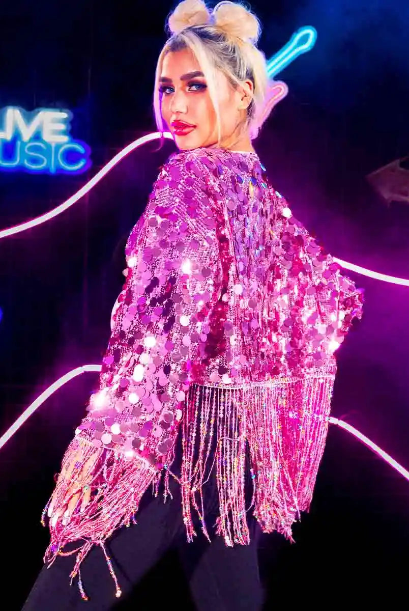 Fringe Sequin Jacket (Pink)