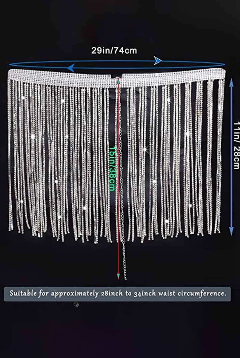 Belly Dance Body Chain Shiny Rhinestone Tassel Skirt
