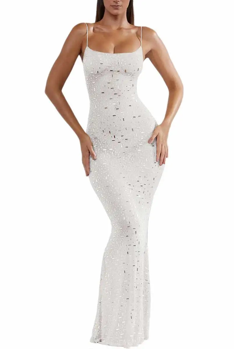 Sleeveless Slim Long Sequin Mermaid Dress With Straps