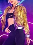 Gold Sequin Long Sleeve Jacket