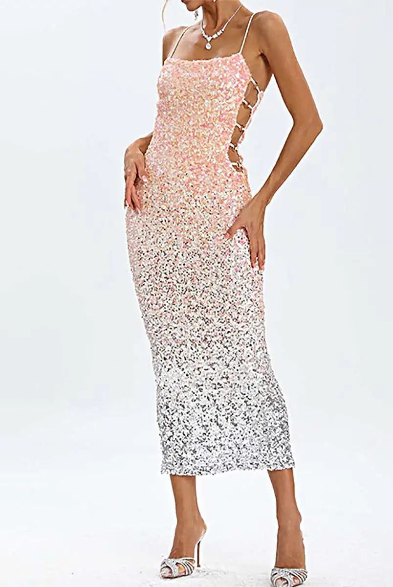 Pink Ombre Sequin Midi Dress