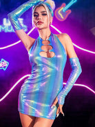 reflective blue dress
