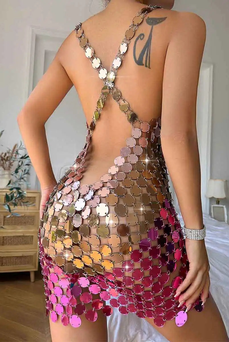 Disco mini pink chainmail dress