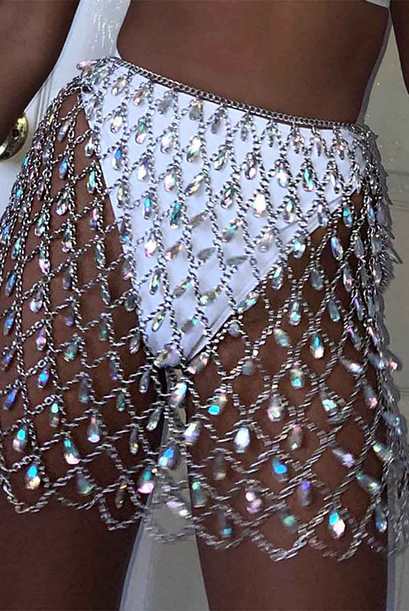 Body Chain Boho Colorful Rhinestone Midi Skirt
