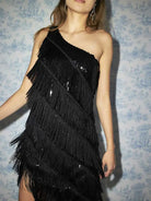 black sparkly fringe dress