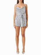 Sleeveless Suspender Silver Sequin Jumpsuit Shorts