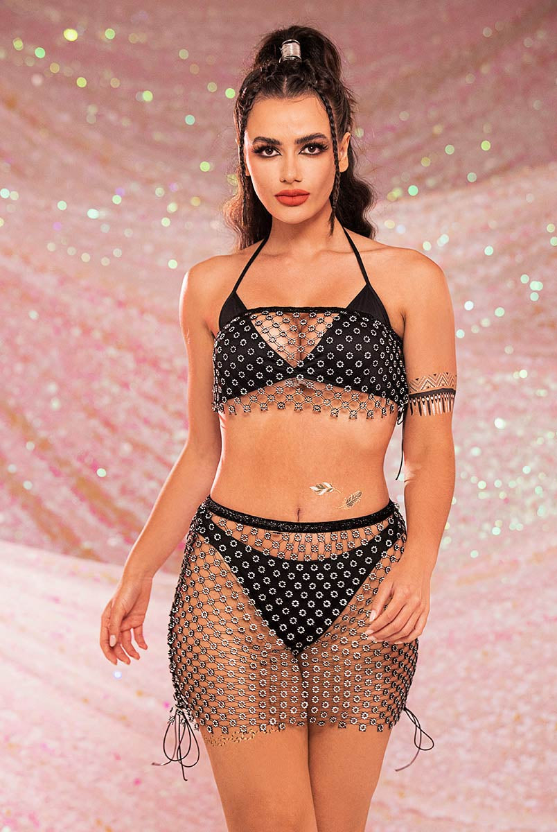 Mesh Rhinestone Suit
