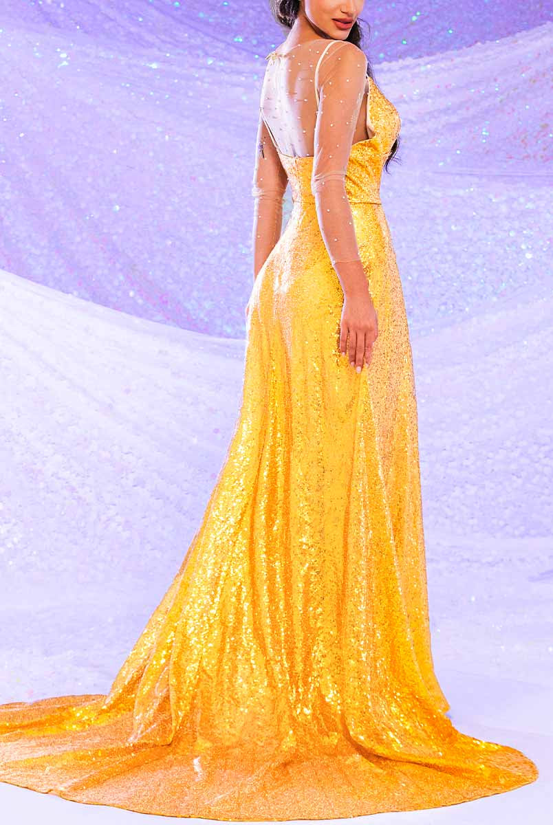 A-Line Sequin Slit Dress