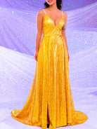 Plunge Sequin A-Line Dress