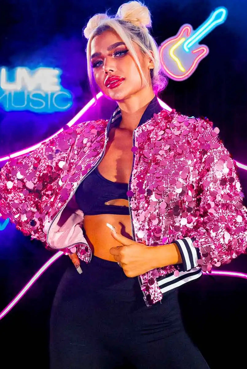 Trendy Pink Sequin Jacket