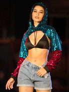 Women's Red and Blue Sequin Hoodie