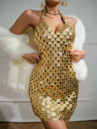 Gold Sequin Halter Mini Dress