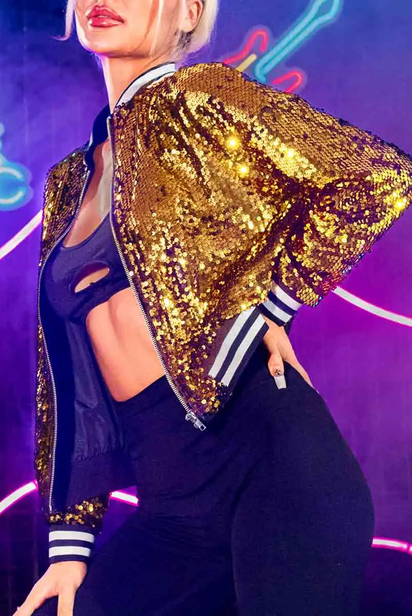 Casual Gold Sequin Jacket Top
