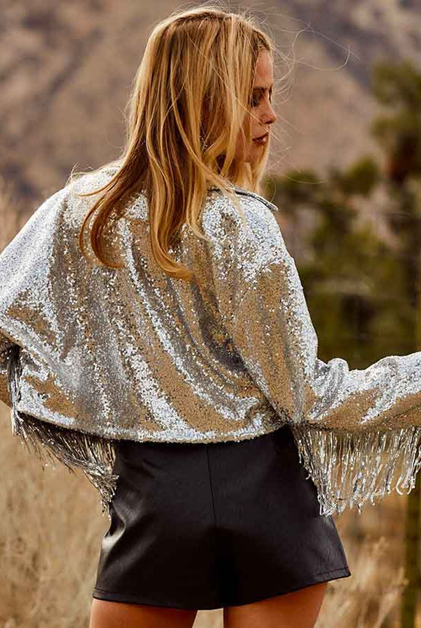 Sequin Fringe Jacket - Stylish Fringe Sequin Jacket