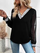 Black Chiffon Long Sleeve Sequin Shirt