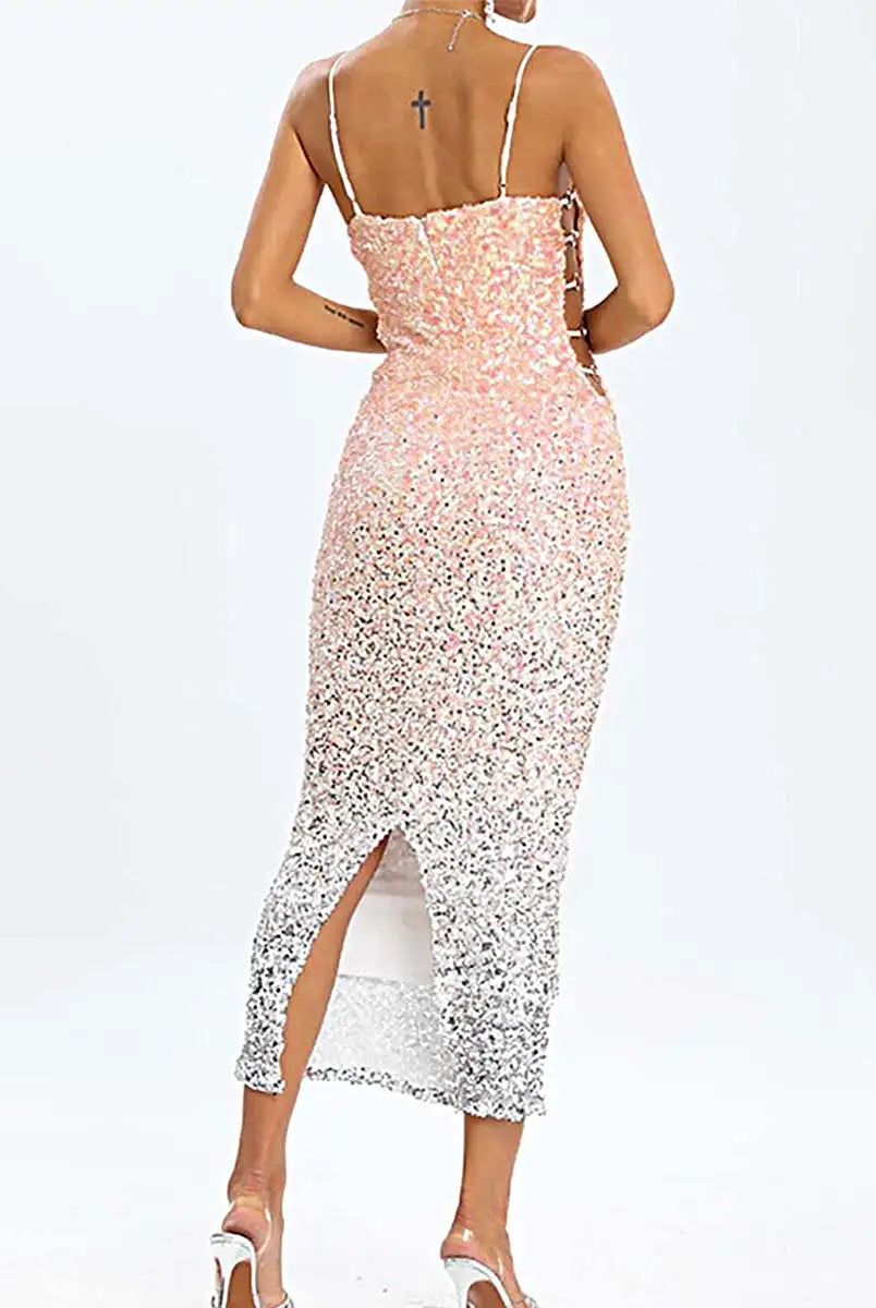 Spaghetti Strap Sequin Ombre Dress