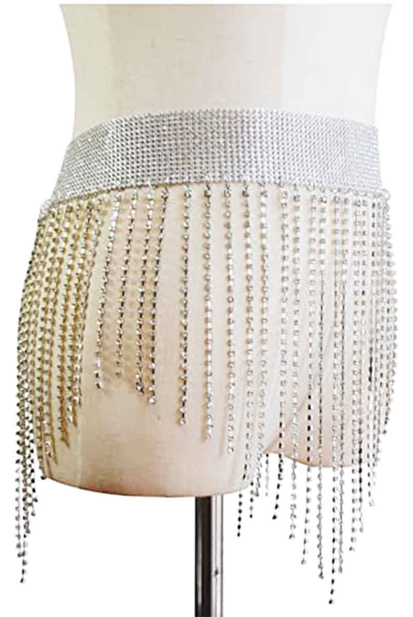 Metallic Rhinestone Fringe Skirt
