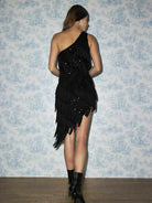 Asymmetrical Black Sequin Dress