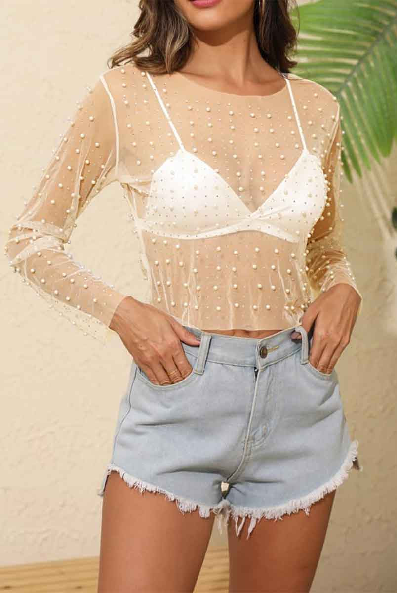 Pearl Mesh Rhinestone Top