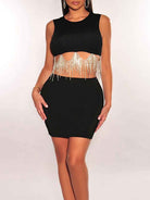 Rhinestone Fringe Mini Skirt Set