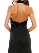 black sequin halter jumpsuit