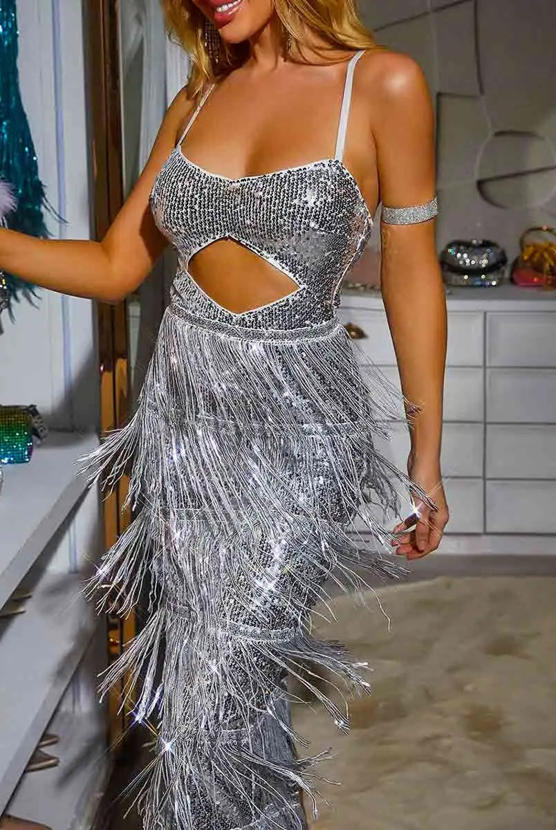 Sequin Fringe Midi Dress