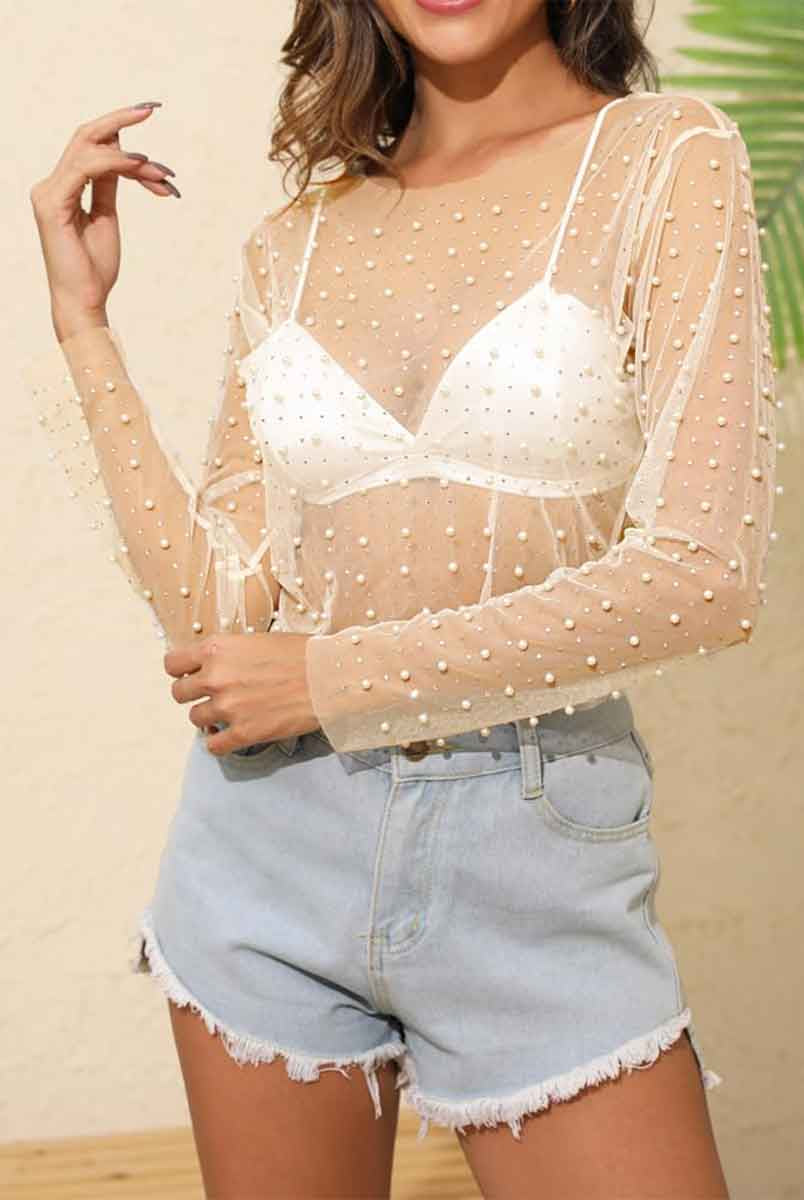 Sheer Pearl Mesh Shirt