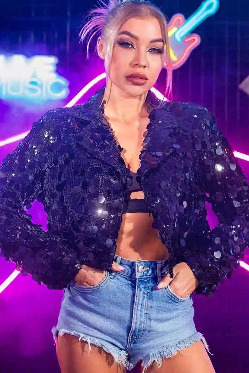 womens black sequin jacket