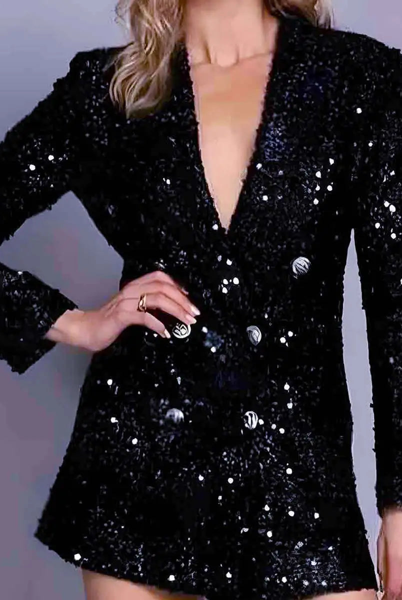 V-neck Black Sparkly Blazer