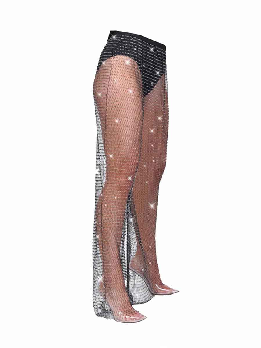 Sparkly Rhinestone Mesh Pants