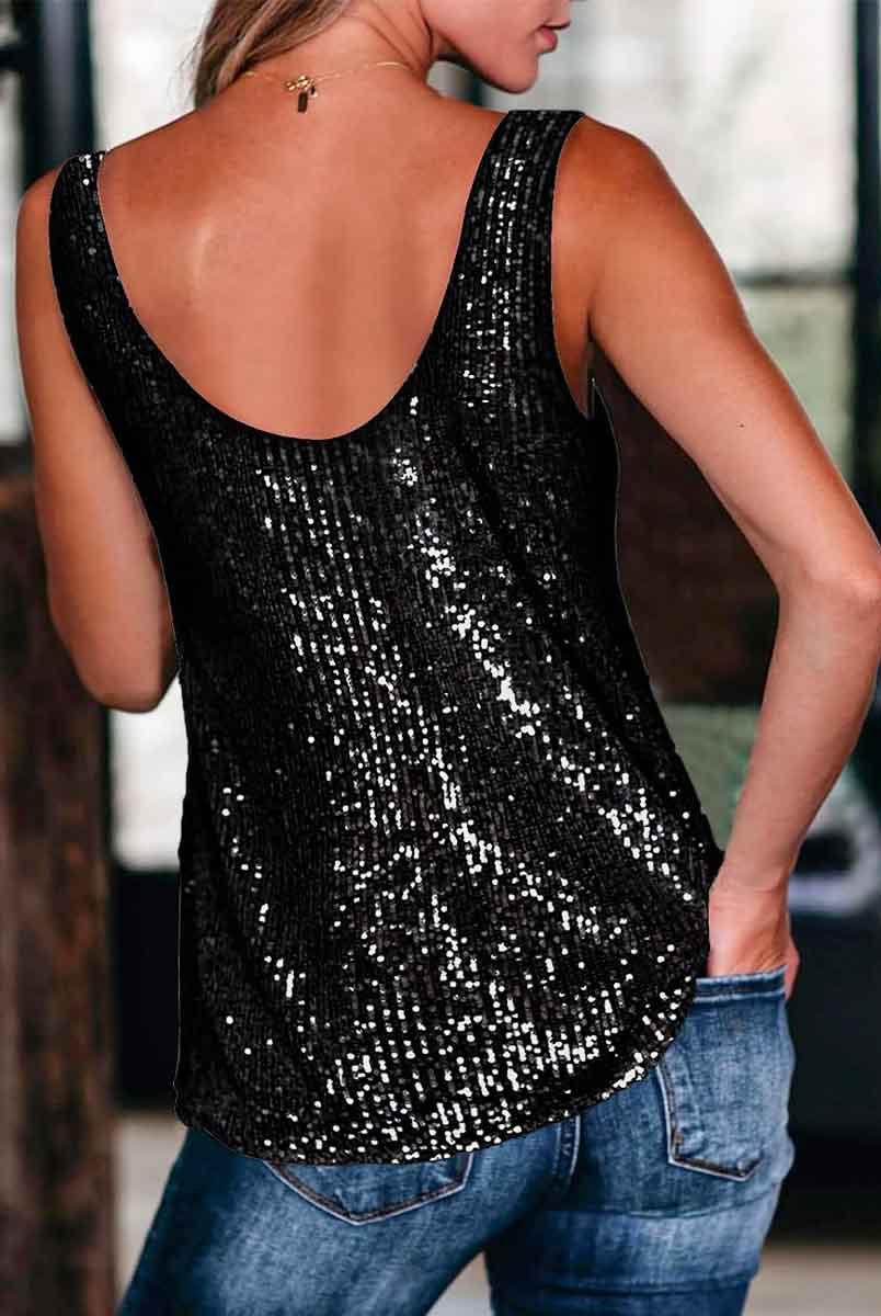 Sleeveless Loose Round Neck Shiny Shirt