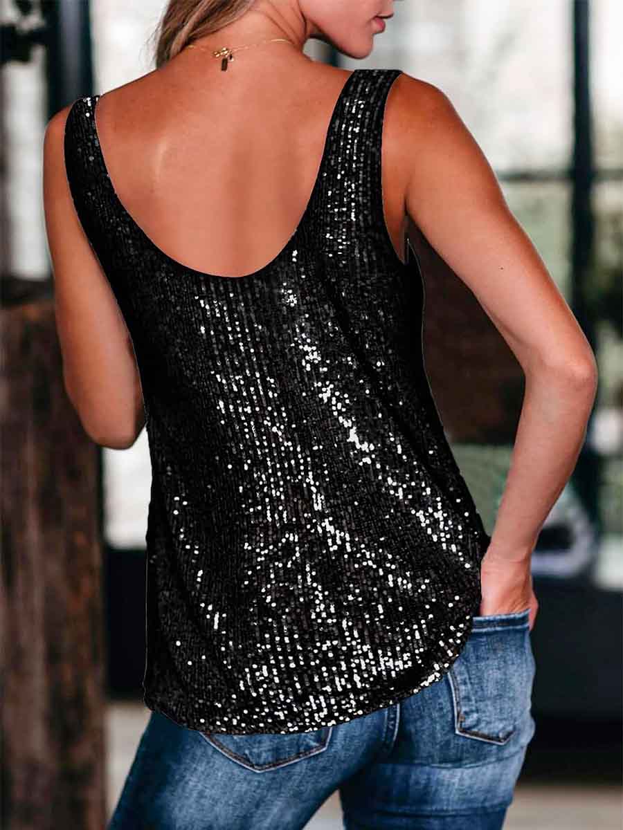 Sleeveless Loose Round Neck Shiny Shirt
