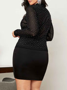 Black Long Sleeve Crew Neck Plus Size Rhinestone T Shirts